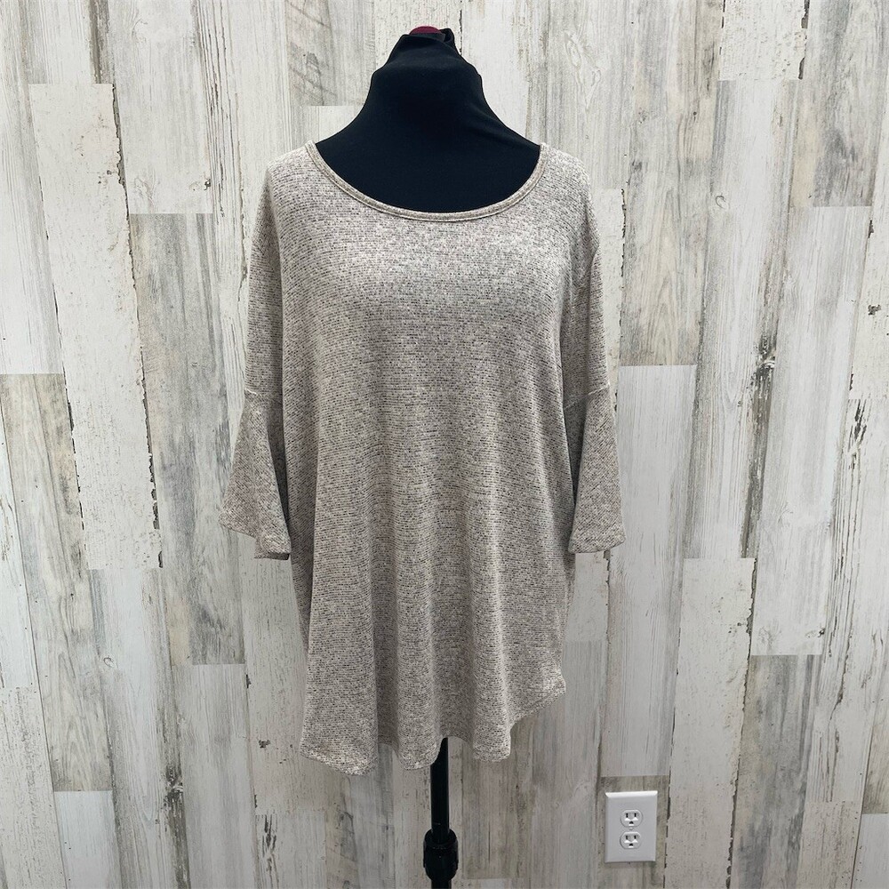 Gyft Tunic Top Womens Size L Heather Gray Scoop Neck 3/4 Bell Sleeves sku681